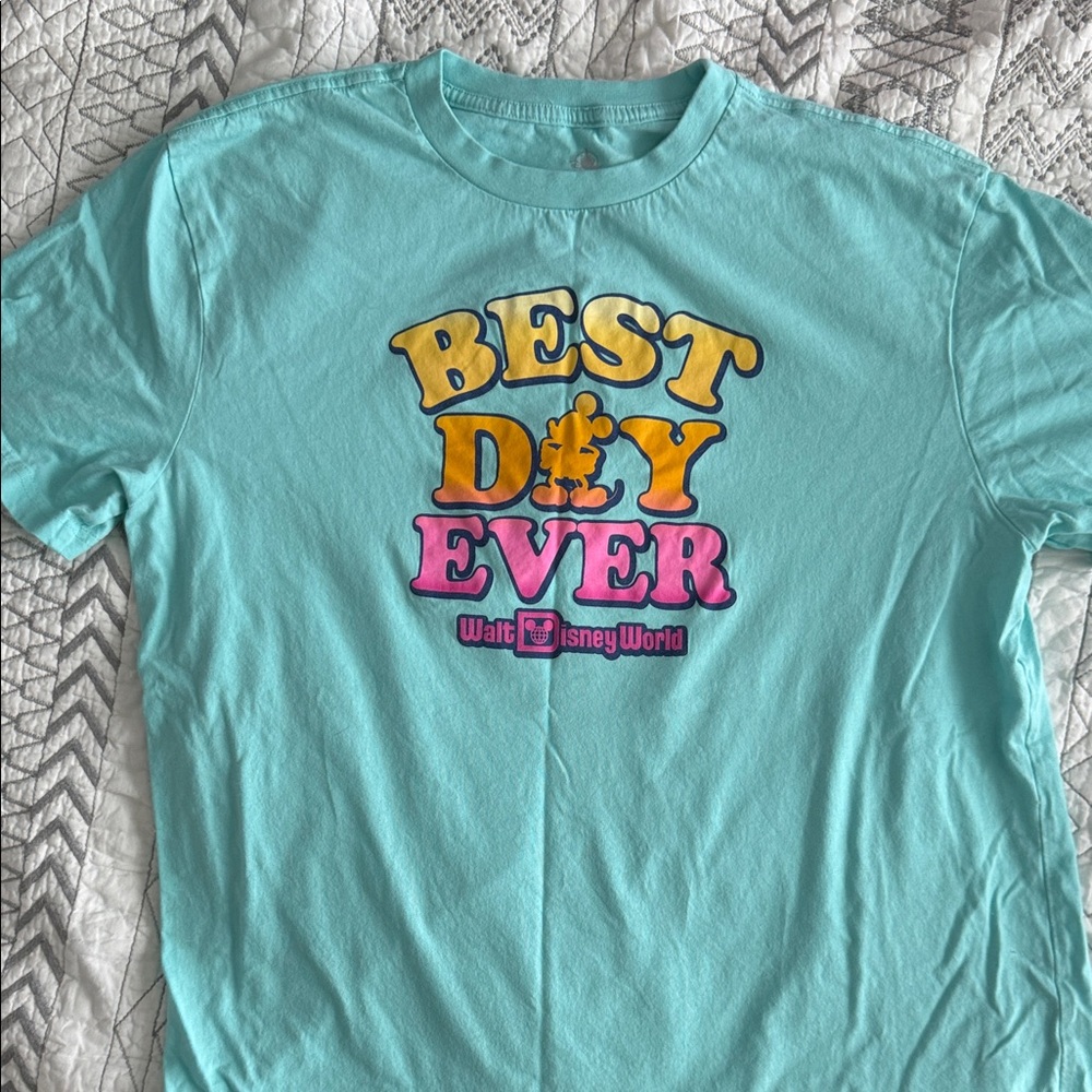 Disney Aqua 'Best Day Ever' Graphic Tee with Yellow & Pink Accents